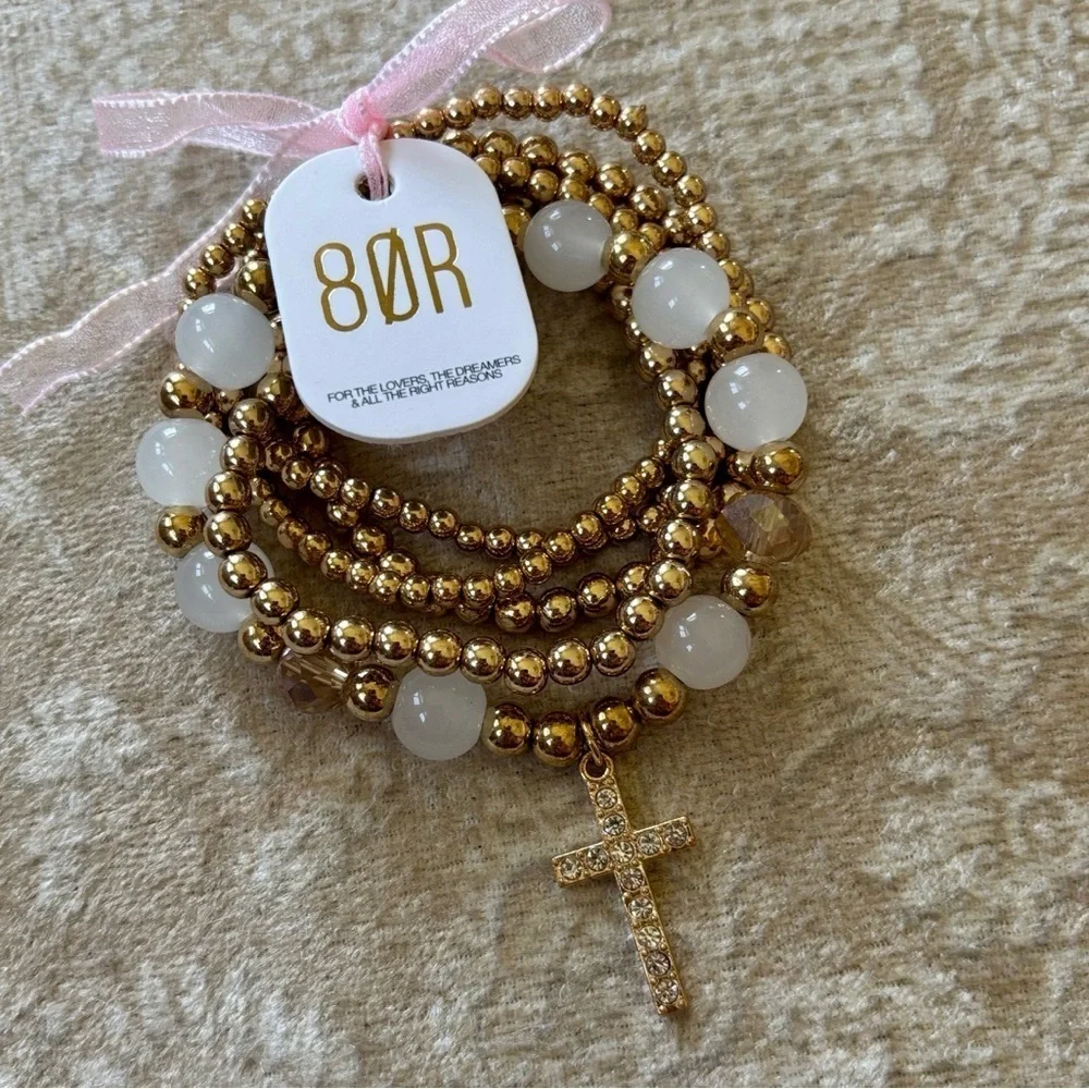 Brand New 8 Other Reasons Gold Plated Brass Bubble Bangle Set Stretchy Revolve